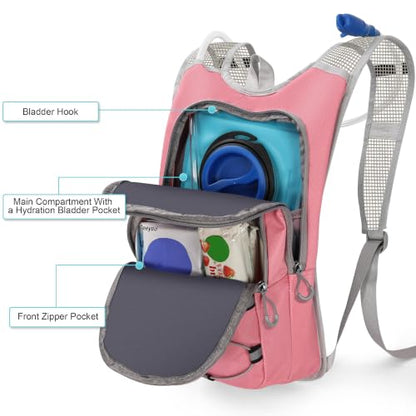 MIYCOO Hydration Backpack - Lightweight Hiking Water Backpack with 2L Water Bladder, Running Hydration Vest Backpack for Men Women, Hydration Pack for Hiking, Cycling, Climbing - color: Pink