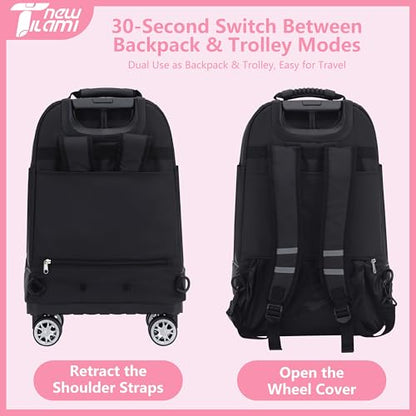 NEW TILAMI 19 Inch Rolling Backpack 360°rotating Universal Wheel, Large Organizer Compartments, Adjustable Handle, Carry on for School Students Business Travel, Cherry Blossoms - color: Cherry Blossoms