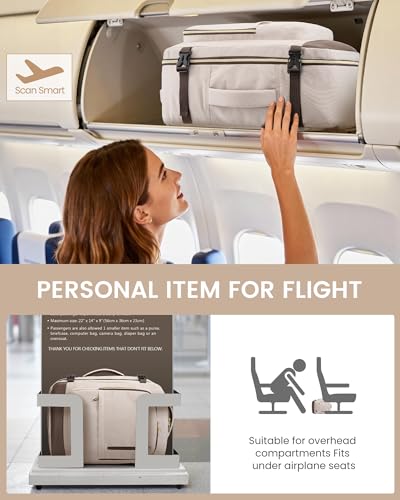 LOVEVOOK 40L Travel Backpack for Women Men with Garment Bag, Airline Approved Carry on Luggage Travel Essentials with 3 Packing Cubes, TSA Overnight Bags Weekender Essentials Backpacks fits 17" Laptop - color: Beige-brown, size: 40L-4Pcs