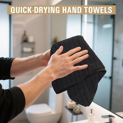 Salon Towels, 24 Pack Black Hand Towels for Bathroom, 16 x 27 Inches Bulk Quick Dry Absorbent Microfiber Hair Towel, Bathroom Towels for Gym Spa Barber Pedicure Makeup & Beauty