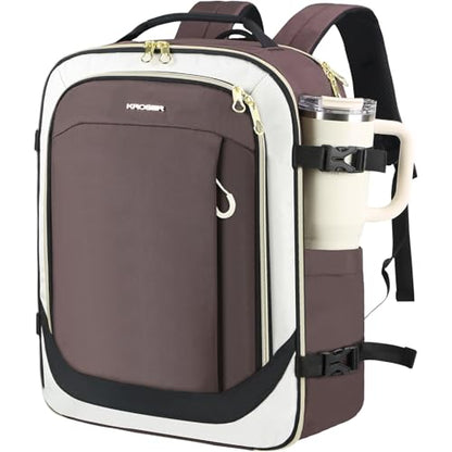 KROSER Laptop Backpack Large Computer Backpack Fits up to 17 Inch Laptop Water-Repellent 40L Travel Backpack Casual Daypack for Business/College/Women/Men-Beige/Coffee/Black - color: Beige/Coffee/Black