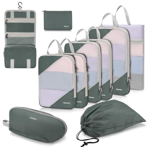 Compression Packing Cubes, Gonex Extensible Storage Mesh Bags Organizers - color: 10-Gray, size: Set of 10