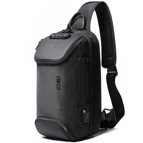 BANGE Sling Backpack with Lock, Anti Theft Crossbody Shoulder Bag for Men Women, Waterproof Small Daypack with USB Charging Port for Outdoor Sports - color: Black, size: NO LOGO