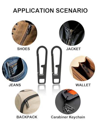 VIPERADE VAT1 Heavy Duty Titanium Zipper Pulls Replacement, Universal Zipper Pull Tab Repair Kit for Jackets, Coats, Suitcases, Luggage, Backpacks, Handbags and EDC Pouches (2 Black, 0.98" × 0.2") - color: 2 Black, size: 0.98" × 0.2"