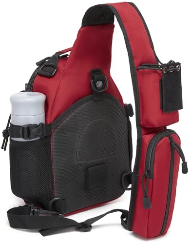 Small Tactical Holster Sling Backpack Accessories Shoulder Pouch Water Bottle & Radio Holder Crossbody Bag for Men - color: Red
