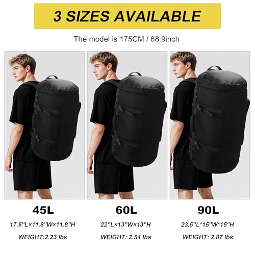 Large Travel Duffle Backpack for Men Women with Shoes Compartment, 45L/60L/90L Waterproof Gym Duffel Bag with Straps for Hiking, Camping, Gym, Overnight (45L) - size: 45L
