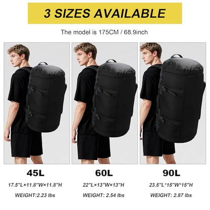 Large Travel Duffle Backpack for Men Women with Shoes Compartment, 45L/60L/90L Waterproof Gym Duffel Bag with Straps for Hiking, Camping, Gym, Overnight (45L) - size: 45L