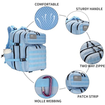 Lovelinks21 25L Tactical Military Backpack Small Travel Backpack for Men and Women Assault Pack Bug Out Bag Molle Daypack Gym Bag with Bottle Holder (Light Blue) - color: Light Blue