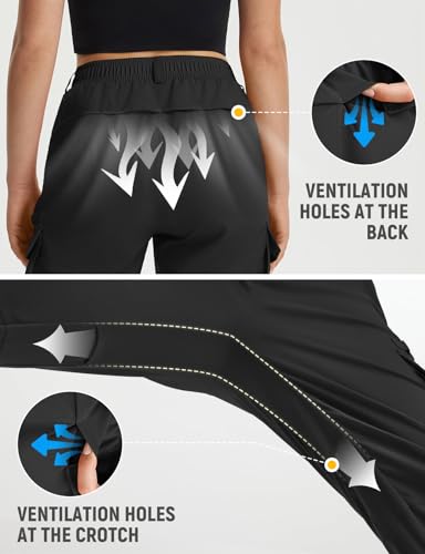 baleaf Women's Hiking Pants Lightweight Water Resistant Quick Dry Cargo Trail Pants with Zippered Pockets Summer SPF - color: Black, size: XX-Large