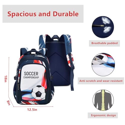 mezhsa Boys Backpack Kids Bookbag Durable Elementary Middle School Bags Soccer 18in (white) - color: White
