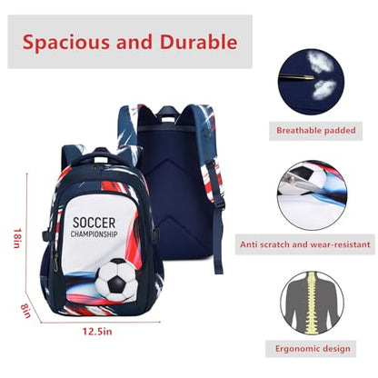 mezhsa Boys Backpack Kids Bookbag Durable Elementary Middle School Bags Soccer 18in (white) - color: White