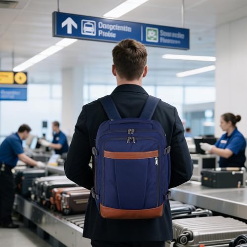 ECOHUB 19" Travel Backpack for Men Women 30L Large Carry-On Backpack with 17.3 In Laptop Compartment,Blue - color: Blue