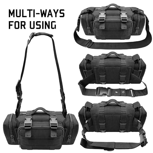 Tactical Duffel Bags for Men, 3P Military Molle Waist Fanny Packs EDC Utility Pouch Crossbody with Shoulder Strap Hand Carry - color: Black