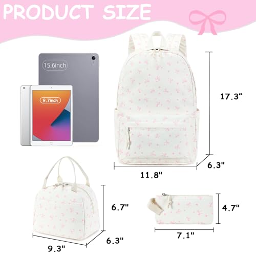 CAMTOP Girls Backpack with Lunch Box Set, Cute Bow School Backpack for Kids, 3-in-1 Lightweight Lunch Bag and Pencil Pouch - color: Bowknot