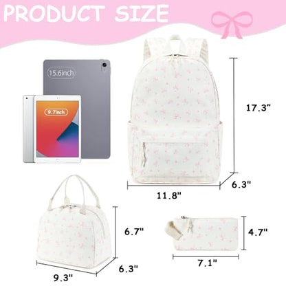 CAMTOP Girls Backpack with Lunch Box Set, Cute Bow School Backpack for Kids, 3-in-1 Lightweight Lunch Bag and Pencil Pouch - color: Bowknot