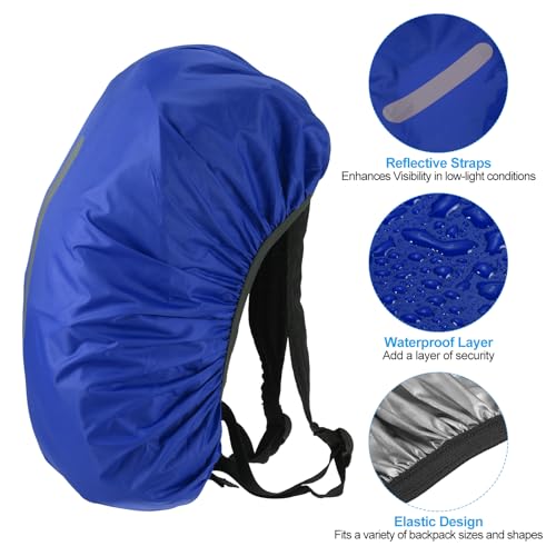 15-25L Waterproof Backpack Rain Cover, Non-Slip Backpack Cover with Vertical Reflective Strap Stay Dry for Hiking, Camping, Hunting, XS, Navy Blue