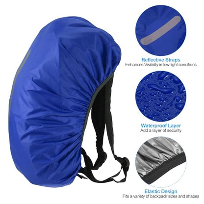PATIKIL Waterproof Backpack Rain Cover, Non-Slip Backpack Cover with Vertical Reflective Strap Stay Dry for Hiking, Camping, Hunting - color: Navy Blue, size: XX-Large
