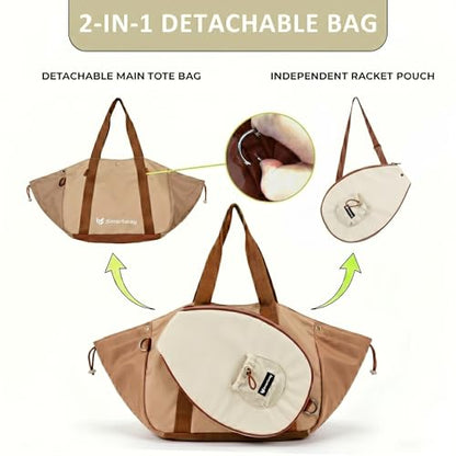 Smartway Pickleball Tote Bag for Women with Detachable Racket Sleeve - color: Brown