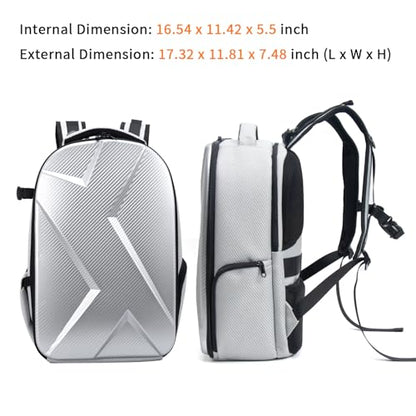 Camera Backpack Hard Shell Imitation Carbon Fiber DSLR, Waterproof Shockproof w/15.6" Lap Comp for Photo, Travelers & Daily. - color: Silver Gray