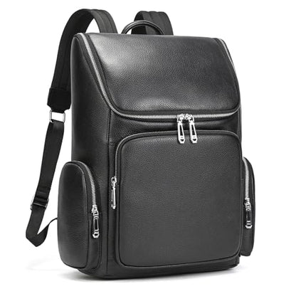 Laptop Leather Travel Backpack For Men Carry On Back Pack For Business Work computer Backpacks Fit 15.6" Laptop - color: Bb-71 Black