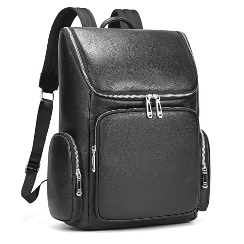Laptop Leather Travel Backpack For Men Carry On Back Pack For Business Work computer Backpacks Fit 15.6" Laptop - color: Bb-71 Black