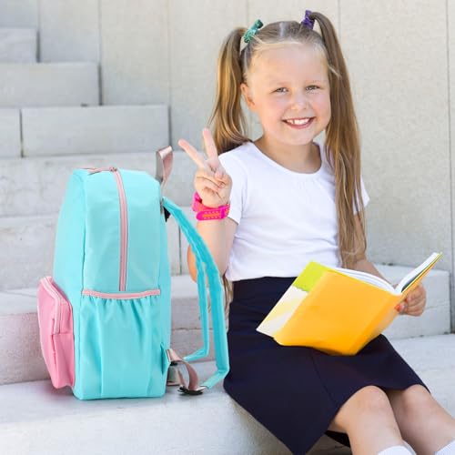 1 Piece Nylon Backpack Kids School Backpack for Toddler Girls Boys Plain Waterproof Preppy Bookbags Travel for Student (Lake Blue and Pink) - color: Lake Blue and Pink