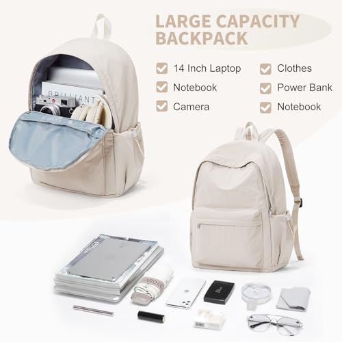 Wassdin's School Backpack for Women & Girls, Waterproof & Lightweight, Cute High School & Travel Backpack - color: Khaki