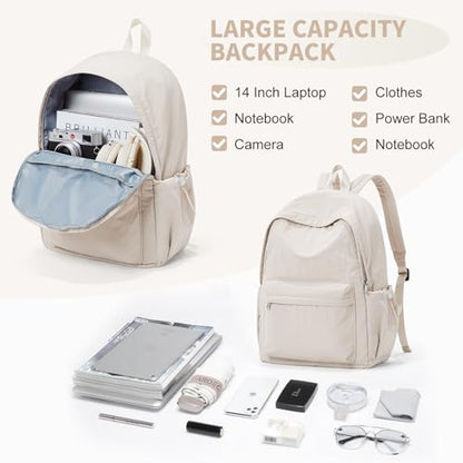 Wassdin's School Backpack for Women & Girls, Waterproof & Lightweight, Cute High School & Travel Backpack - color: Khaki
