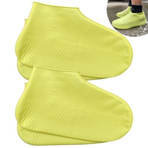 Waterproof Shoe Covers 2 Pairs,Rain Shoe Covers Reusable Silicone Non Slip Shoe Covers for Outdoor,Rain Shoe Covers for Women and Men (Yellow, Large) - color: Yellow, size: Large