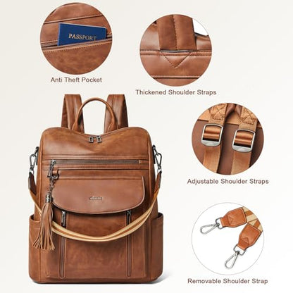 Shrrie Laptop Backpack for Women 15.6 inch,Travel Leather Backpack Purse Nurse Teacher Carry on Backpack Computer Bag,Professional Water-Resistant College Business Work Casual Daypack,Brown - color: Crazy Horse Brown02