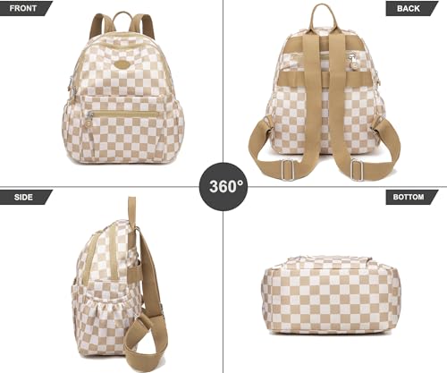 Pealwel Mini Backpack Purse for Women,Small Nylon backpacks for Ladies Backpacks Women Anti Theft Travel Bag (White&Square) - color: White&square