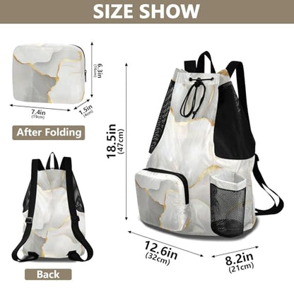 Drawstring Beach Bags Climbing Gym Bag With Inside Pockets String Bag Waterproof Marble White Neutral - color: Color 15