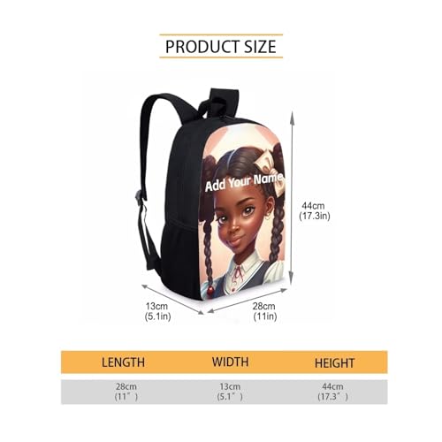 Custom Name Bookbag for Girls Elementary/Kindergarten School Bag African Black Kids Backpack with Water Bottle Holder Personalized Book Bag - color: African Black Girl-25