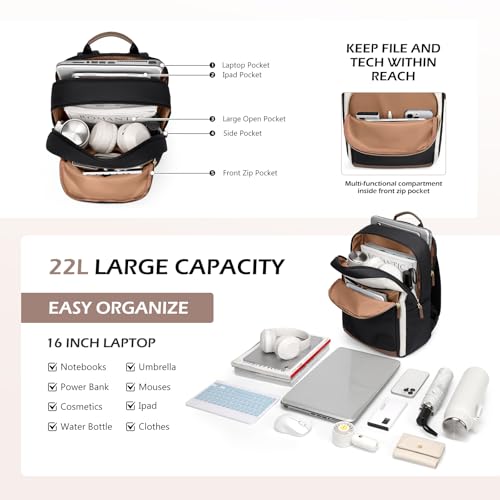 Laptop Backpack for Women Travel Carry On Bag Weekender Business Multilayer Personal Item Backpack,16 Inch,WBlack - color: C-wblack, size: 16 Inch