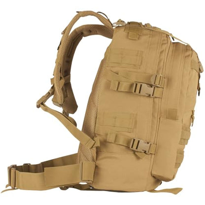 FOX OUTDOOR PRODUCTS Large Transport Pack | 37L Tactical Backpack with Compression Straps, Hydration Pocket & Modular Webbing - color: Coyote