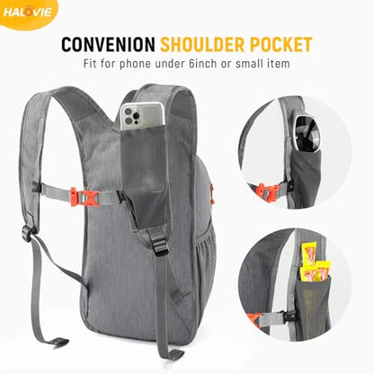 HALOVIE 15L Foldable Hiking Backpack Phone Pocket Lightweight Travel Daypack Shoulder with Chest Strap Small Packable Pack for Walking Women Men (Lightgray) - color: Lightgray