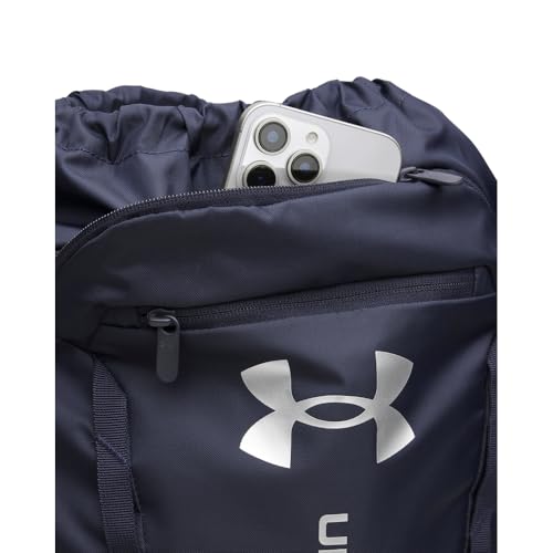 Under Armour Unisex Hustle Sackpack, (410) Midnight Navy/Midnight Navy/Metallic Silver, One Size Fits Most - color: (410) Midnight Navy / Midnight Navy / Metallic Silver