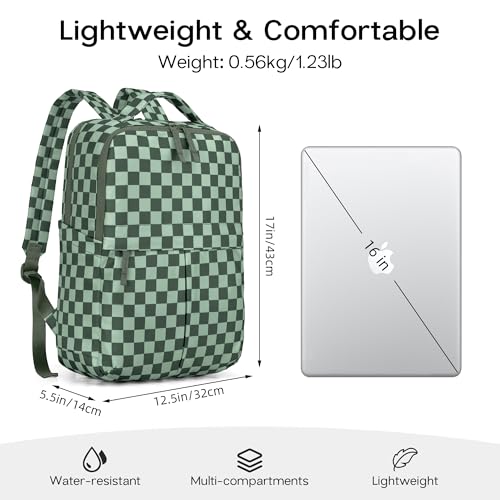 Checkered Backpack for Women Fashion Backpacks with Laptop and Multi Compartment for Travel and Work Bean Green Check - color: Bean Green Check