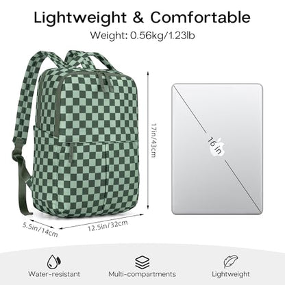 Checkered Backpack for Women Fashion Backpacks with Laptop and Multi Compartment for Travel and Work Bean Green Check - color: Bean Green Check