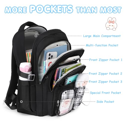 GeeWin Girls Backpack for School with Lunch Box & Pencil Case Set, 17 Inch Stylish Plaid Girls Bookbag with Lots of Pockets for Kids, Teens, Elementary Middle High College School Student (Black) - color: Black