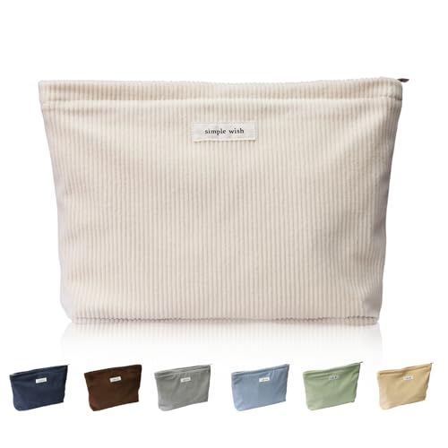 Wudygirl Travel Makeup Bag Large Capacity Cosmetic Bag for Women Corduroy Toiletry Pouch Handbags Zipper Purses Travel Essentials (Beige) - color: Beige