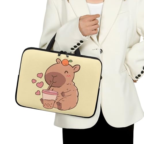 10 Inch Capybara Bubble Tea Laptop Sleeve, Protective Tablet Case with Handle, Water Resistant Zipper Computer Bag Carrying Case Notebook Cover Messenger Briefcase for Women - color: Capybara Bubble Tea, size: 10 Inch