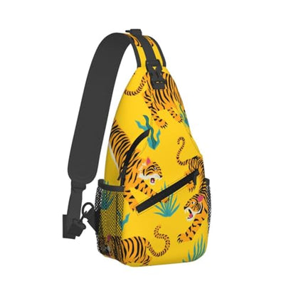 Yellow Angry Tiger Outdoor Crossbody Shoulder Bag For Unisex Young Adult Hiking Bicycling - color: 20