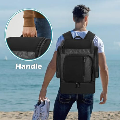 Fasrom Mesh Beach Backpack with Insulated Cooler Compartment, Wet Dry Separation Beach Bag, Large Capacity Tote for Swim - color: Black