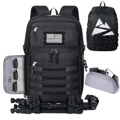 SDYSM Camera Backpack Bag Professional for DSLR/SLR Mirrorless Camera Waterproof 15.6 inch Tactical Camera Bags for Photographers with Rain Cover, Tripod Holder, Small Bag Photography Backpack Case - color: Black