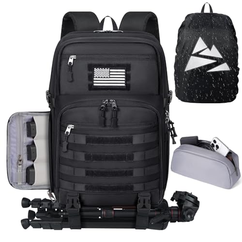 SDYSM Camera Backpack Bag Professional for DSLR/SLR Mirrorless Camera Waterproof 15.6 inch Tactical Camera Bags for Photographers with Rain Cover, Tripod Holder, Small Bag Photography Backpack Case - color: Black