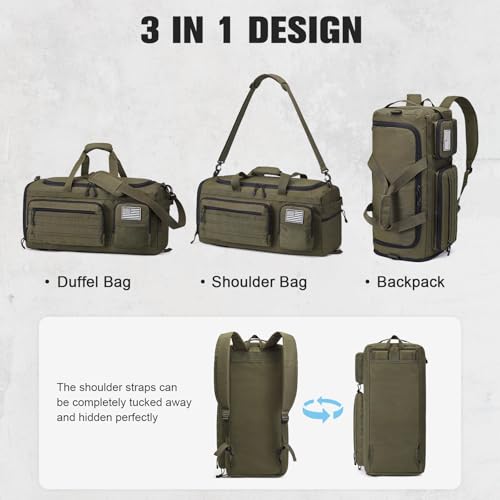 G4Free 3-in-1 Travel Duffle Bag for Men and Women, 50L Large Gym Sports Bags Tactical Military Duffle Backpack with Shoes Compartment and Wet Pocket (Dark Tan) - color: Dark Tan
