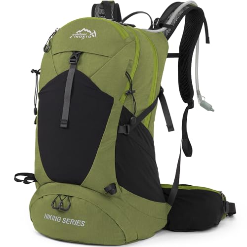 IX INOXTO Hiking Backpack, 26L/40L Waterproof Hiking Daypack with 3L Water Bladder and Rain Cover, Lightweight Travel Camping Backpack for Men Women (Dark Green) - color: Dark Green