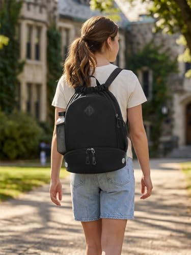 RHDZO Drawstring Backpack with Shoe Compartment and Wet Pocket, Large Black - color: Large Black, size: Large