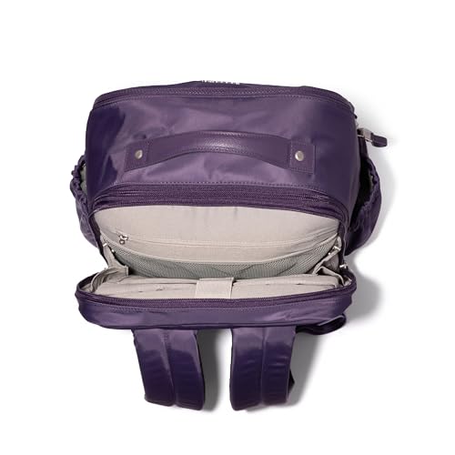Baggallini Tribeca Expandable Laptop Backpack - 15"x11" Lightweight RFID Computer Bag for Work & Travel with Luggage Sleeve - color: Deep Grape Twill